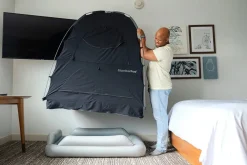 SlumberPod Privacy Canopy with Fan + SlumberTot Inflatable Toddler Bed Bundle - Black / Gray
