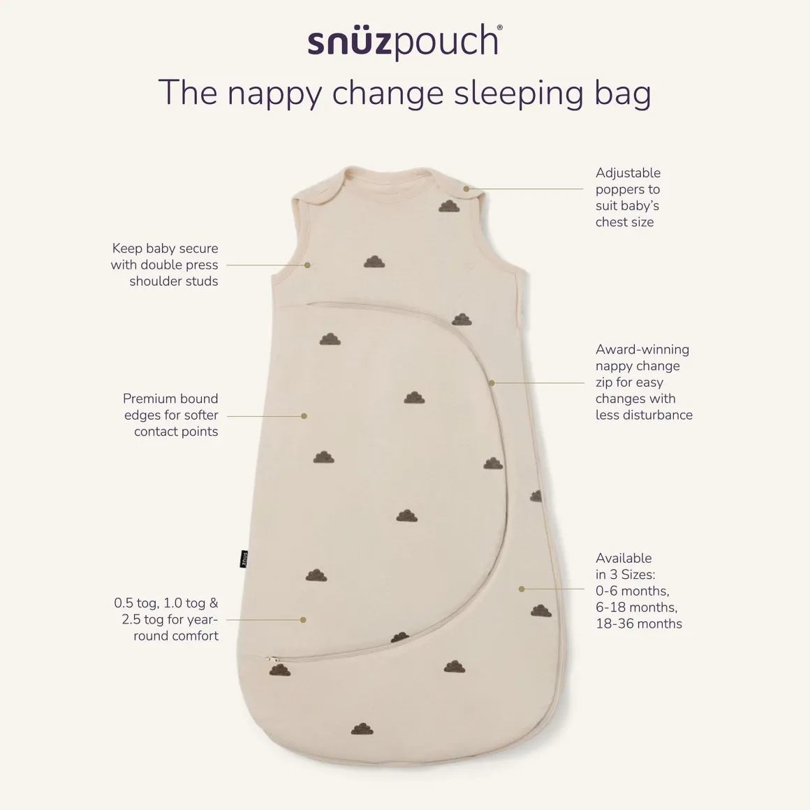 Snuz SnuzPouch Sleeping Bag, 1.0 TOG - Cashmere/Cross (0-6 months)