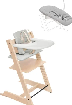 Stokke Tripp Trapp High Chair2 with Cushion, Newborn Set and Stokke Tray - Natural / Nordic Grey