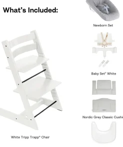 Stokke Tripp Trapp High Chair2 with Cushion, Newborn Set and Stokke Tray - White / Nordic Grey