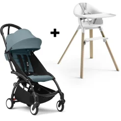 Stokke YOYO3 6+ Stroller + Clikk High Chair Bundle - Black / Aqua / White