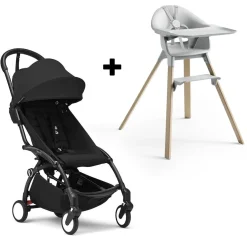 Stokke YOYO3 6+ Stroller + Clikk High Chair Bundle - Black / Black / Cloud Grey