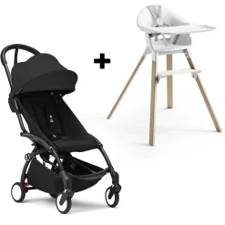 Stokke YOYO3 6+ Stroller + Clikk High Chair Bundle - Black / Black / White