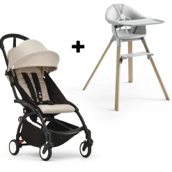Stokke YOYO3 6+ Stroller + Clikk High Chair Bundle - Black / Bonpoint / Cloud Grey