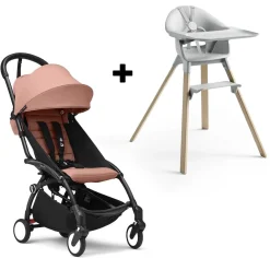 Stokke YOYO3 6+ Stroller + Clikk High Chair Bundle - Black / Ginger / Cloud Grey
