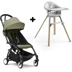 Stokke YOYO3 6+ Stroller + Clikk High Chair Bundle - Black / Olive / Cloud Grey