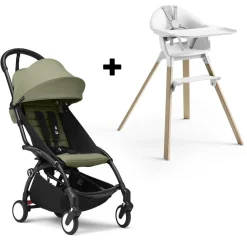 Stokke YOYO3 6+ Stroller + Clikk High Chair Bundle - Black / Olive / White