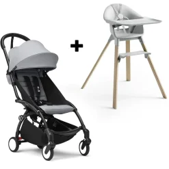 Stokke YOYO3 6+ Stroller + Clikk High Chair Bundle - Black / Stone / Cloud Grey
