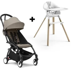 Stokke YOYO3 6+ Stroller + Clikk High Chair Bundle - Black / Taupe / White