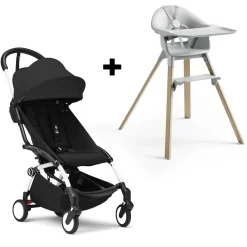 Stokke YOYO3 6+ Stroller + Clikk High Chair Bundle - White / Black / Cloud Grey