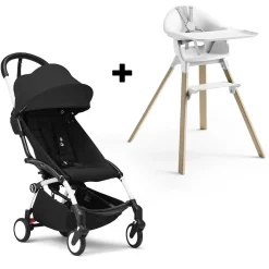 Stokke YOYO3 6+ Stroller + Clikk High Chair Bundle - White / Black / White