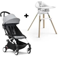 Stokke YOYO3 6+ Stroller + Clikk High Chair Bundle - White / Stone / White