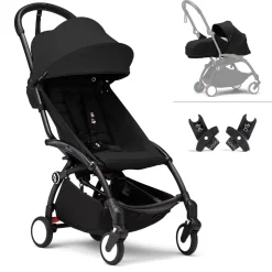 Stokke YOYO3 Ultra Compact Complete 0+/6+ Stroller + Car Seat Adapter (One Box) - Black / Black