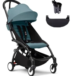 Stokke YOYO3 Ultra Compact 6+ Stroller + Essentials Bundle - Black / Aqua