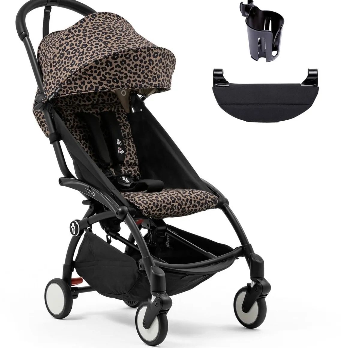 Stokke YOYO3 Ultra Compact 6+ Stroller + Essentials Bundle - Black / Leopard