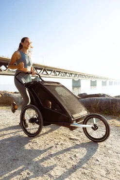 Thule Chariot Sport 2 Double Multisport Bike Trailer + Stroller + Jogging Kit Bundle - Black