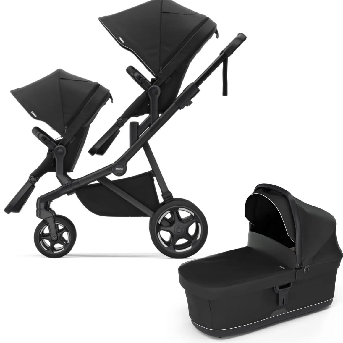 Thule Sleek 2 Double Stroller + Bassinet Bundle - Black