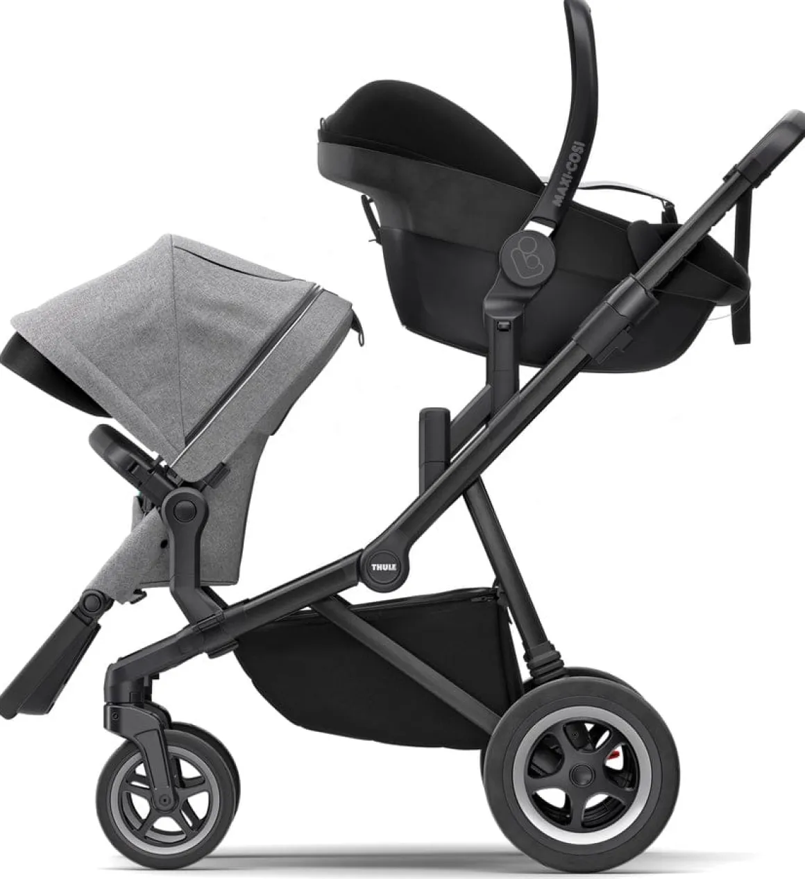 Thule Sleek Single-to-Double Stroller - Black / Grey Melange