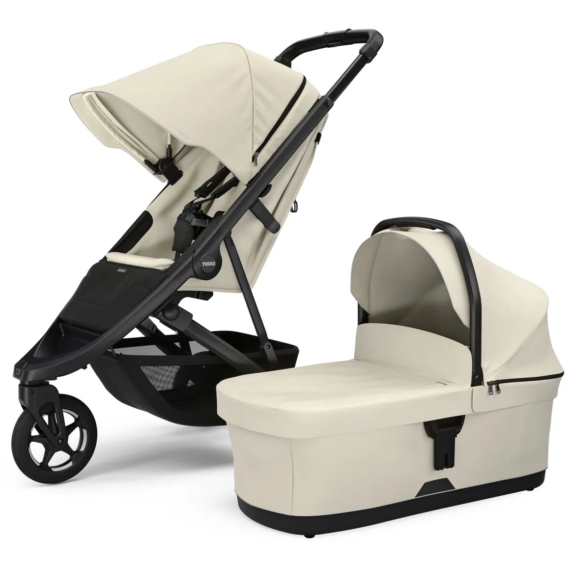 Thule Spring 2 Compact All-Terrain Stroller + Bassinet Bundle - Soft Beige