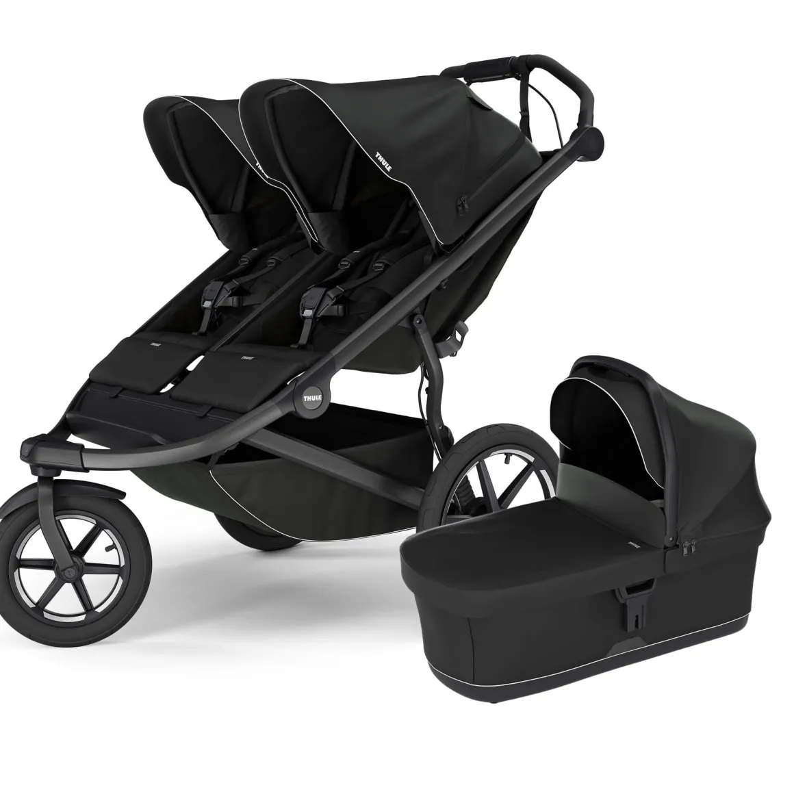 Thule Urban Glide 3 Double Jogging Stroller + Bassinet Bundle - Black