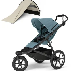 Thule Urban Glide 3 Single Jogging Stroller + Sun & Wind Tarp Bundle - Mid Blue