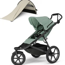 Thule Urban Glide 3 Single Jogging Stroller + Sun & Wind Tarp Bundle - Mist Green