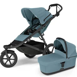Thule Urban Glide 3 Single Jogging Stroller with Magnetic Buckle + Bassinet Bundle - Mid Blue