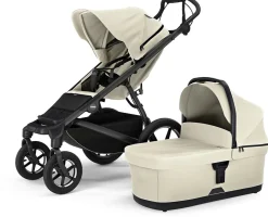 Thule Urban Glide 4-Wheel All-Terrain Stroller with NON-Magnetic Buckle + Bassinet Bundle - Soft Beige