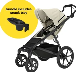 Thule Urban Glide 4-Wheel All-Terrain Stroller with NON-Magnetic Buckle + Snack Tray Bundle - Soft Beige
