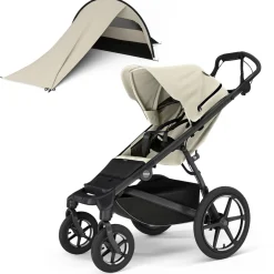 Thule Urban Glide 4-Wheel All-Terrain Stroller with NON-Magnetic Buckle + Sun & Wind Tarp Bundle - Soft Beige