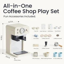 Tiny Land Play Kitchen Accessories – Children’s Coffee Maker: Wooden Café Play Set for Kids