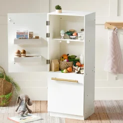 Tiny Land® Play Kitchen Accessories – Play Kitchen Fridge: Wooden Cabinet Refrigerator for Kids