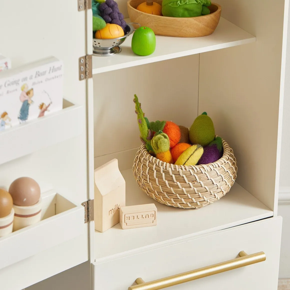 Tiny Land® Play Kitchen Accessories – Play Kitchen Fridge: Wooden Cabinet Refrigerator for Kids