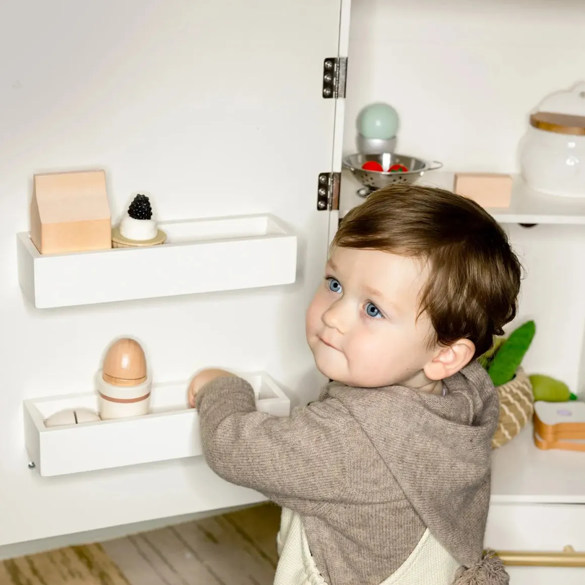 Tiny Land® Play Kitchen Accessories – Play Kitchen Fridge: Wooden Cabinet Refrigerator for Kids