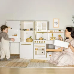 Tiny Land® Play Kitchen Accessories – Play Kitchen Fridge: Wooden Cabinet Refrigerator for Kids