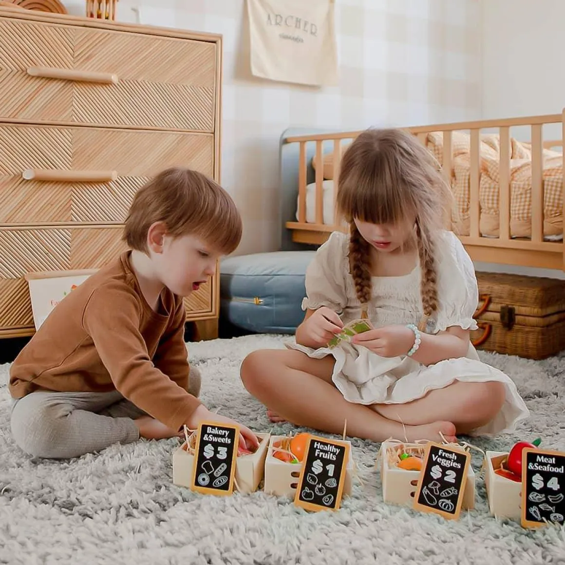 Tiny Land® Wooden Play Food For Kitchen with NO rack