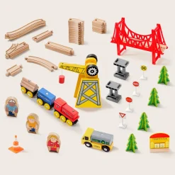 Tiny Land® Wooden Track Trains 55 Pcs