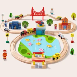 Tiny Land® Wooden Train Set 110 Pcs