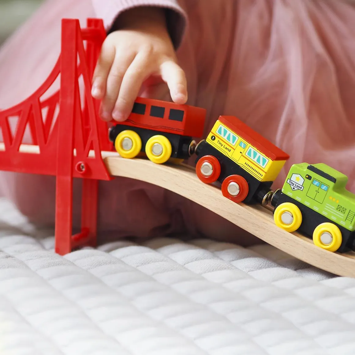 Tiny Land® Wooden Train Set 110 Pcs