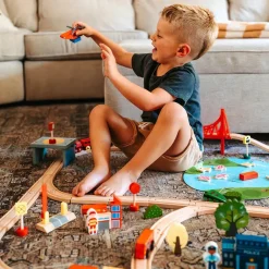 Tiny Land® Wooden Train Set 110 Pcs