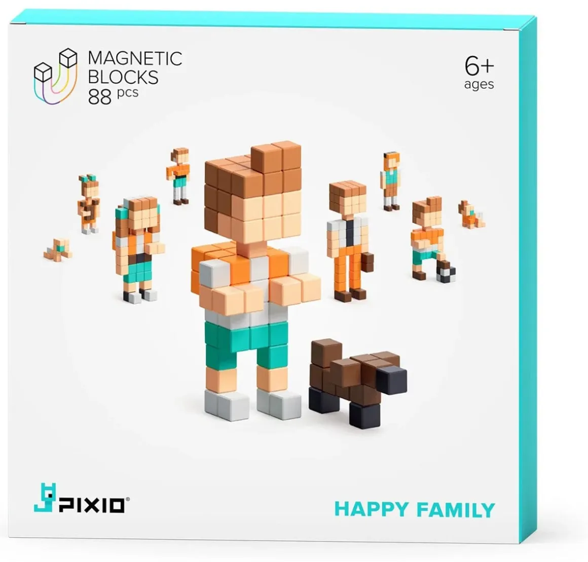 Ukidz PIXIO Happy Family - 88 Magnetic Blocks in 7 Colors