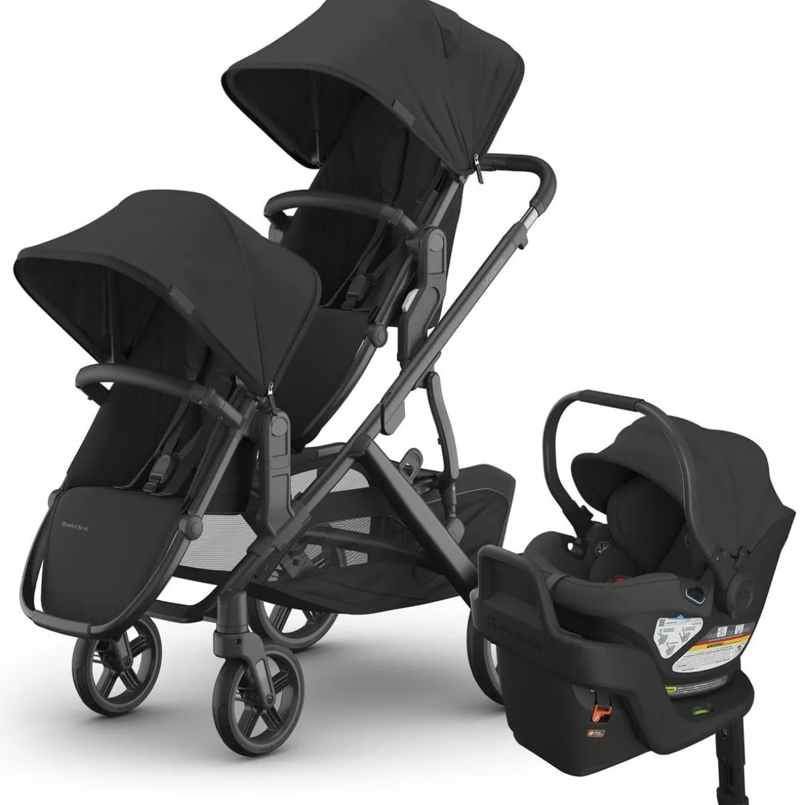 UPPAbaby Vista V3 Double Stroller with RumbleSeat V3 + Aria Travel System Bundle - Jake / Jake