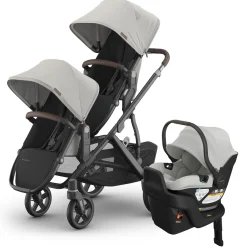 UPPAbaby Vista V3 Double Stroller with RumbleSeat V3 + Aria V2 Travel System Bundle - Savannah / Savannah