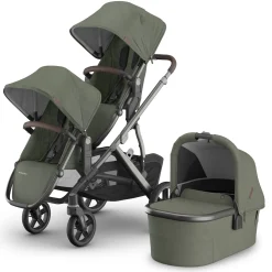 UPPAbaby Vista V3 Double Stroller with RumbleSeat V3 + Bassinet Bundle - Evelyn