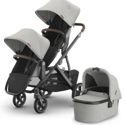UPPAbaby Vista V3 Double Stroller with RumbleSeat V3 + Bassinet Bundle - Savannah