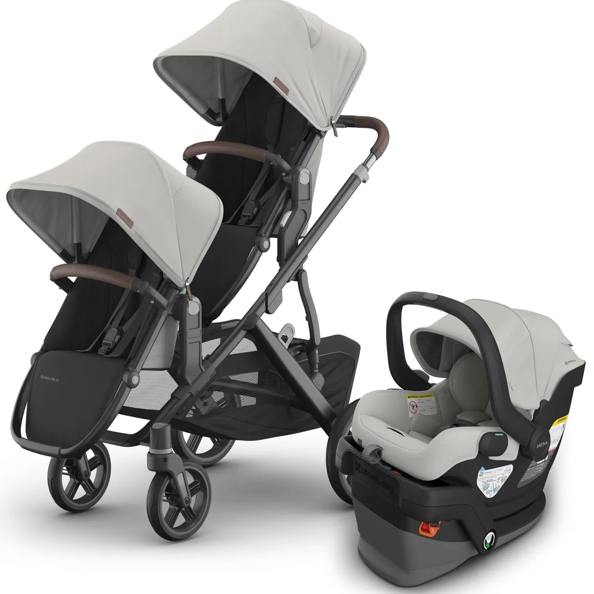 UPPAbaby Vista V3 Double Stroller with RumbleSeat V3 + Mesa V3 Travel System Bundle - Savannah / Savannah