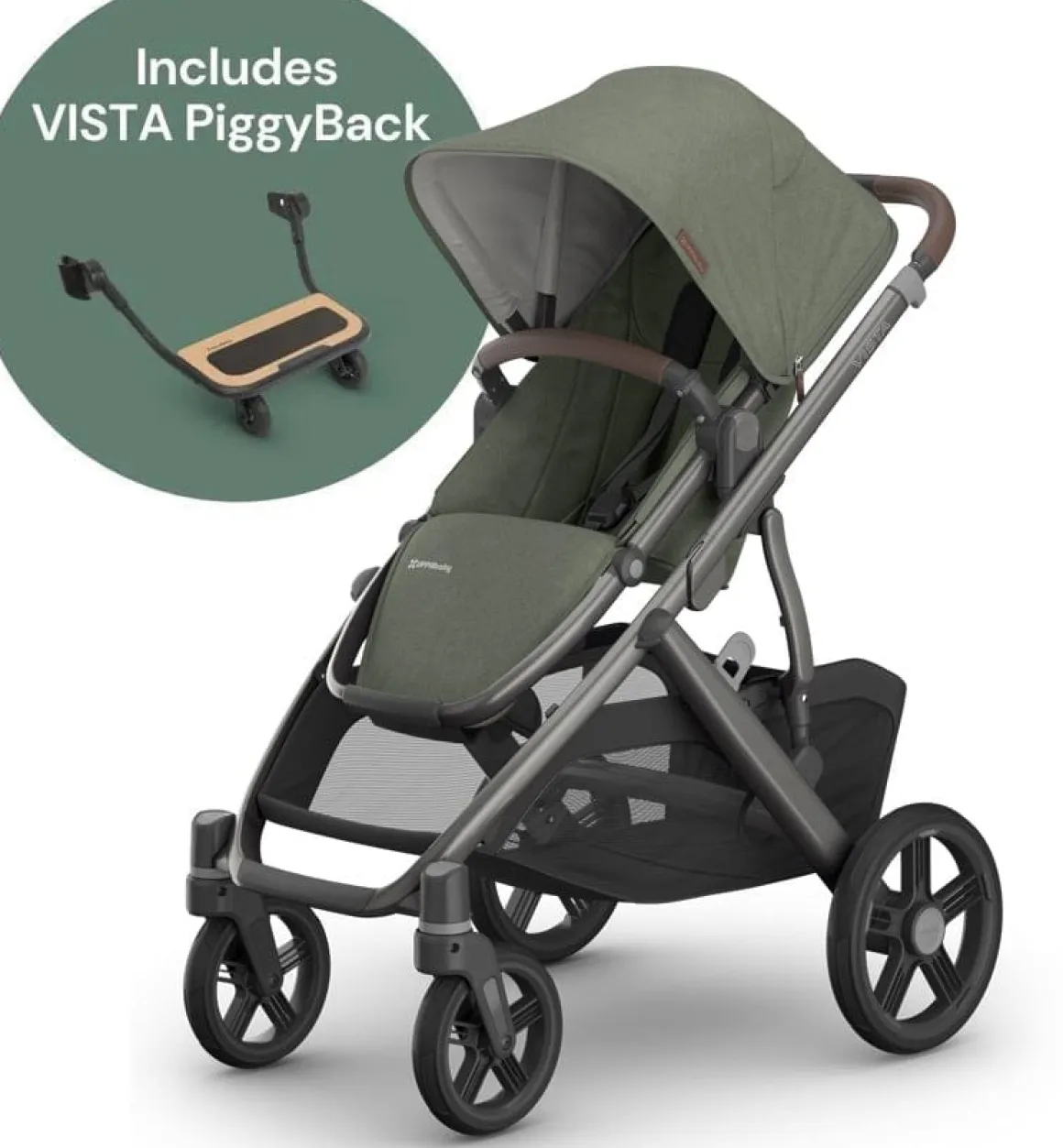 UPPAbaby Vista V3 Single-to-Double Stroller + PiggyBack Ride-Along Bundle - Evelyn