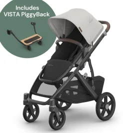 UPPAbaby Vista V3 Single-to-Double Stroller + PiggyBack Ride-Along Bundle - Savannah