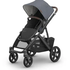 UPPAbaby Vista V3 Single-to-Double Stroller - Julian (Dusty Blue Melange / Carbon Frame / Chestnut Leather)