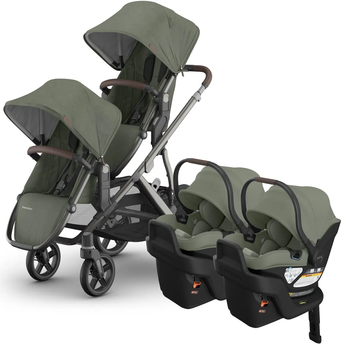 UPPAbaby Vista V3 Twin Stroller with RumbleSeat V3 + Aria V2 Travel System Bundle - Evelyn / Evelyn